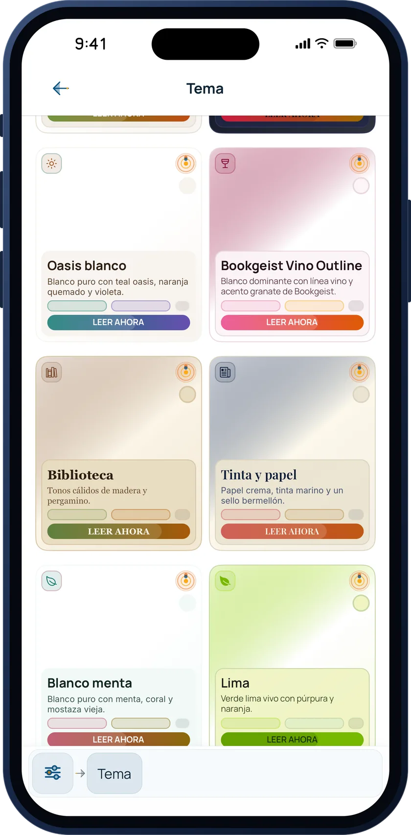 More Bookgeist themes: White oasis, Wine outline, Library, Ink and paper, Mint white and Lime